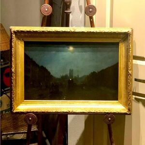 19th century Moonlight Street Scene Oil Painting on Canvas